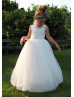 Ivory Lace Tulle Sheer Back Flower Girl Dress